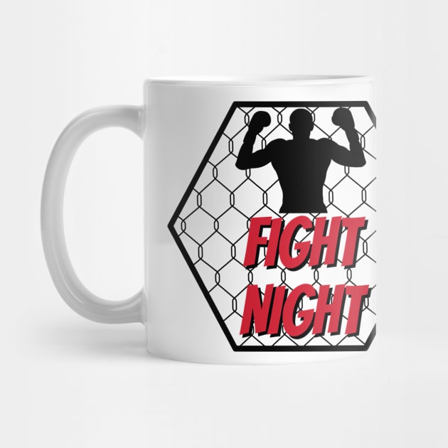 Fight Night text and Silhouette of a Fighter with cage in the background by knkpod